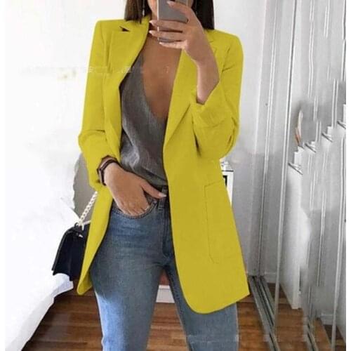 Womens Casual Mid Coat Lapel Slim Cardigan Outdoor Work Suit Jackets Open Front Coat Cloak Jackets Female Blusas Chaqueta Mujer