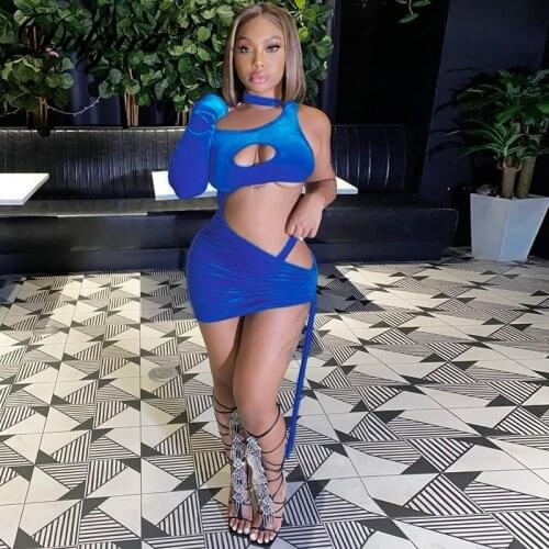 Dulzura Velvet Women Long Sleeve Mini Dress One Shoulder Hollow Out Lace Up Sexy Drawstring Ruched Party Club Streetwear 2021