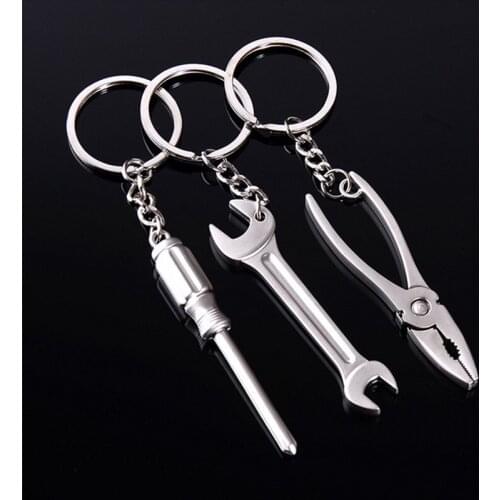 1pcs Metal Keychain Monkey Wrench Screwdriver Vise Saw Tool Car Key Ring Mini Model Tool Key Chain