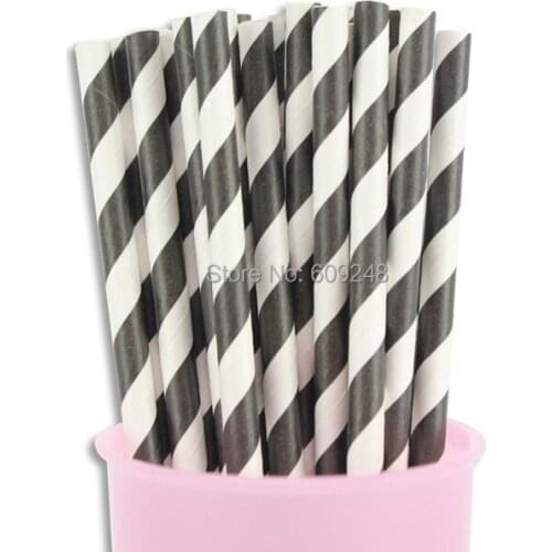 100pcs Mixed Colors Mixed Colors Old Fashioned Biodegradable Decorative Graduation Halloween Party Black Striped Paper Straws