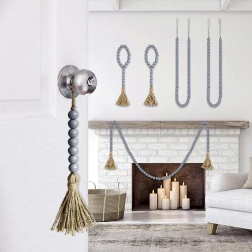 2-5PC Wood Bead Garland Set Natural Wood and Jute Tassels Design Christmas Decor Crafts Farmhouse Rustic Decor Style Ornaments