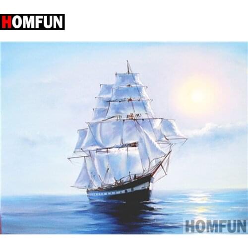 HOMFUN 5D DIY Diamond Embroidery Full Display "Boat scenery" Diamond Painting Square/Round Rhinestones Decor Art A27200