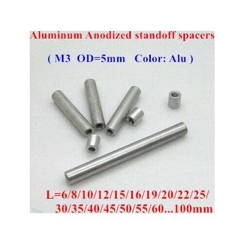 10pcs M3 aluminum rods M3*6/8/10/12/15/20/25/30/35..60mm Aluminum Alloy round standoff spacer Spacing screws for RC Parts D=5mm