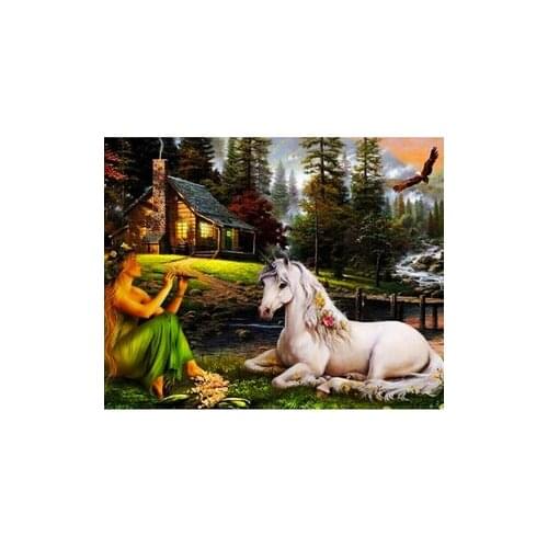 White Horse Diy Diamond mosaic needlework Wall art decor Picture Embroidery with diamonds Painting by numbers rhinestones Y580
