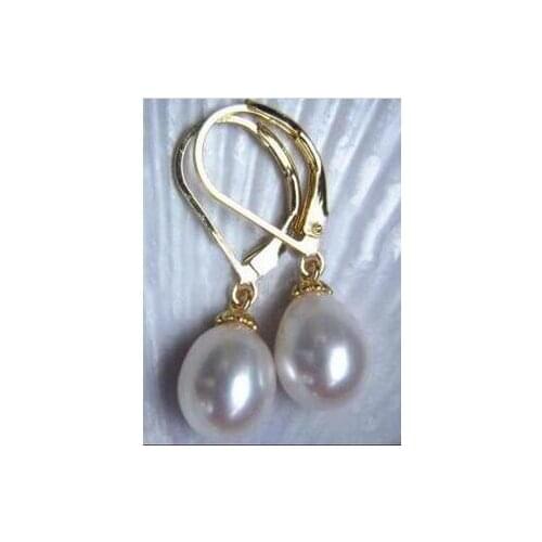 Free shipping>>>>noble jewelry 10-12mm AAA South Sea White Pearl Earrings 14k Gold