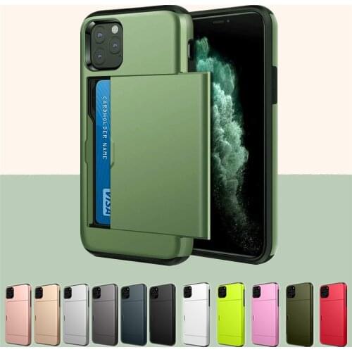 Armor Slide Card Case For iPhone 12 Pro Max 11 SE 2 2020 5 5S Card Slots Holder Cover For iPhone XS MAX XR X 8 7 6 6S Plus Capa