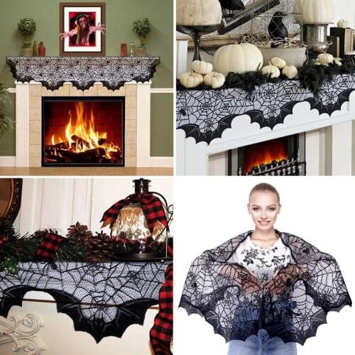 Halloween Decor Spider Web Bat Curtain Tablecloth Fireplace Scarf Table Runner Halloween Decoration Spider Web Pattern