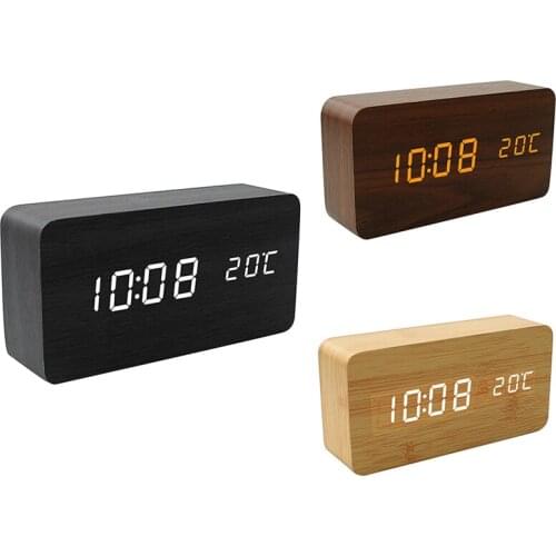 LUDA Wooden LED Alarm Clocks Electronic Clock Sounds Control Digital Display Desktop Calendar Table Clock