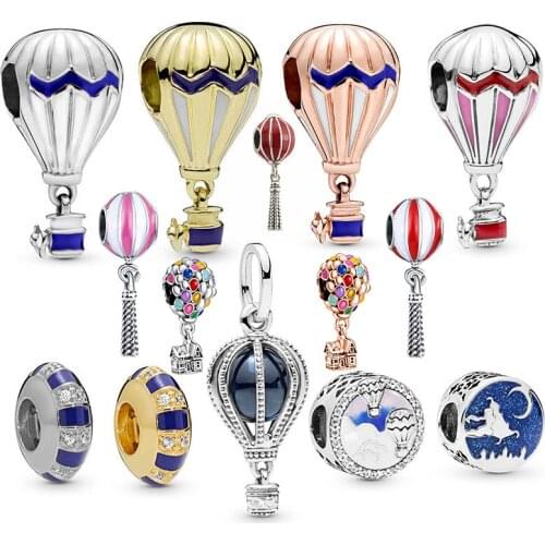 Enamel Travel hot air balloon Pendant Fit Original Pan Charms Bracelet for Women Fine Jewelry Drop Oil Beads Accessories DIY
