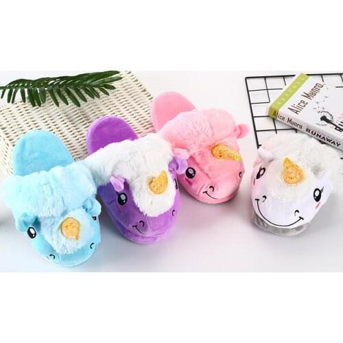 Hot Sale Winter Warm Unicorn Slippers Baby Kids Shoes for Girl Boy Slippers Soft Warm Furry Toddler Home Slippers Bedroom