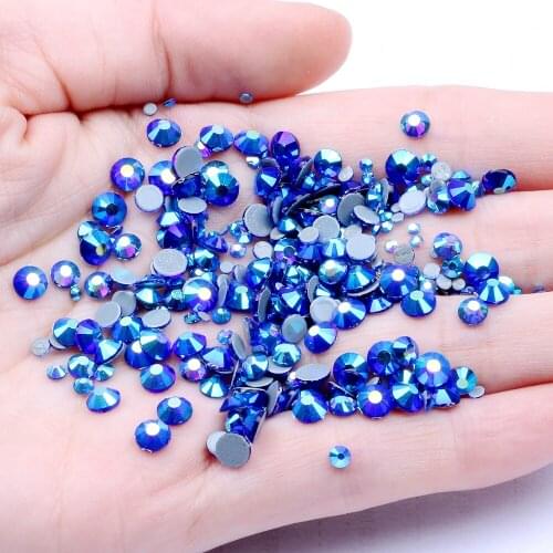 Hofix Rhinestones Sapphire AB Color Flatback With Glue BackingIron On Nail Art Dress Shoes Clothing DIY Decorations