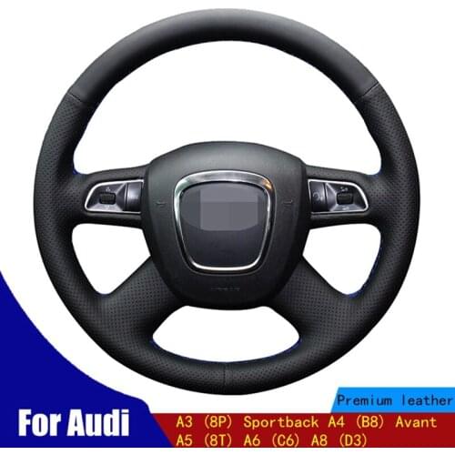 DIY Car Steering Wheel Cover Soft Black PU Artificial Leather For Audi A3 (8P) Sportback A4 (B8) Avant A5 (8T) A6 (C6) A8 (D3)