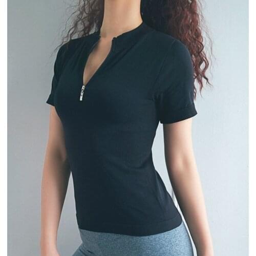 Yoga Crop Top New Sports Womens T-shirt Zipper Yoga High Running Short Sleeve Top Deportivo Mujer Camisetas