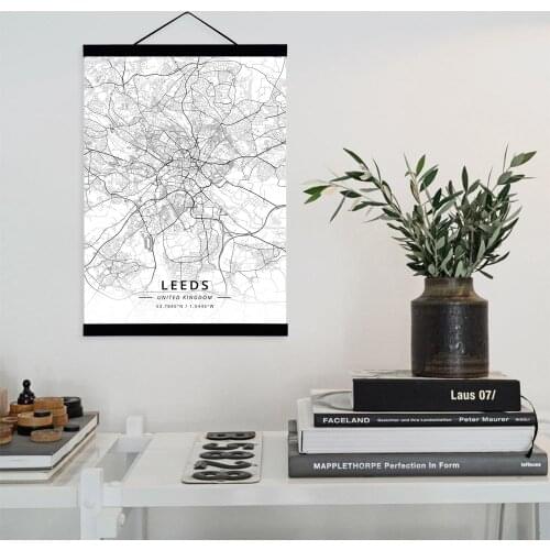 Leeds, United Kingdom City Map Wooden Framed Canvas Painting Home Decor Wall Art Print Pictures Poster Hanger