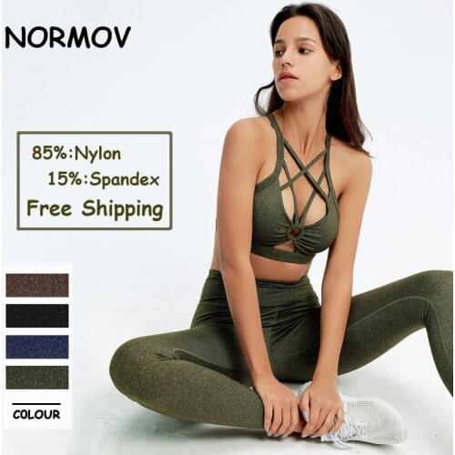 NORMOV Hollow Out Seamless Yoga Sport Outfits Women Black Two 2 Piece Crop Top Bra Leggings Workout Gym Suit Fitness Sport Sets