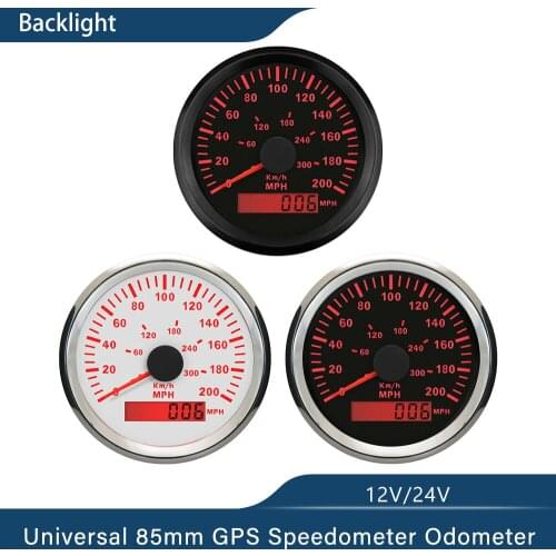 Universal 85mm GPS Speedometer Odometer 200MPH 300KM/H For Auto Marine With Backlight 12V/24V