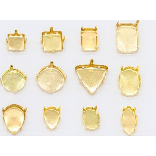 30p Empty Base Setting Gold plated Blank Claw For Holder jewels stone Stitch On Sew On Crystal Glass Rhinestones All size