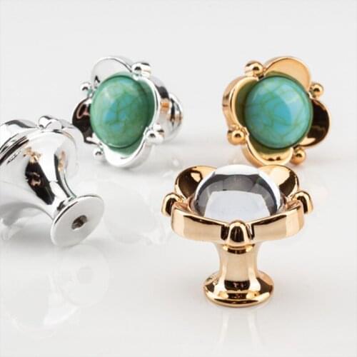 Drawer Pulls Flower Type Single Hole Dresser Knobs Drawer Cabinet Kitchen Cupboard Knobs Acrylic Golden Silver Decorative Handle