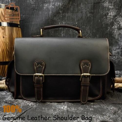 Vintage crazy horse leather camera bag with multi removable pocket big capacity leather camera shoulder bag cowhide travel bag