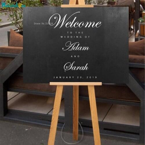 Wedding Sign Decal Wedding Signage Custom Name and Date Removable Welcome Board Sticker White Vinyl Beautiful Art Murals YT1035