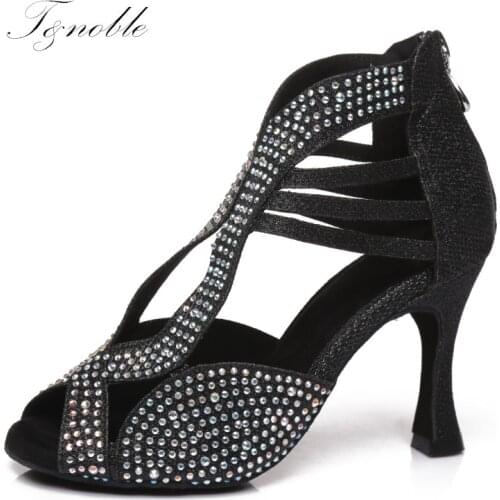 Latin Dance Shoes For Women Dance Shoes Cuban Heel Ballroom Dance Shoes Women Dance Shoes Rhinestones Dance Boots Sandals L417