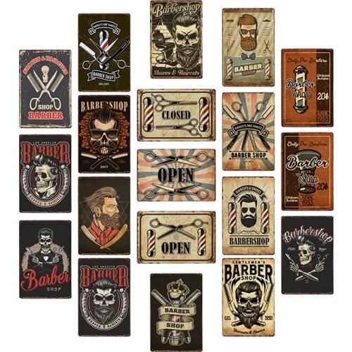 Vintage Barber Shop Metal Signs Barbershop Poster Cafe Bar Pub Retro Plaque Haircut and Shave Beard Iron Plates 20x30 cm