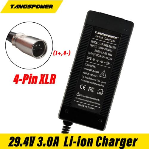 7S3A 29.4V charger for 24V 25.2V 25.9V 29.4V lithium battery pack 29.4V e-bike charger4 pin in line connector XLR