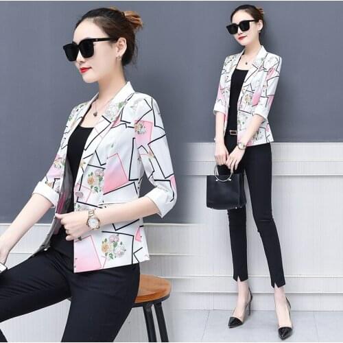 New jacket female Slim print cropped sleeves spring summer loaded air conditioning shirt small suit workwear jacket mujer W320
