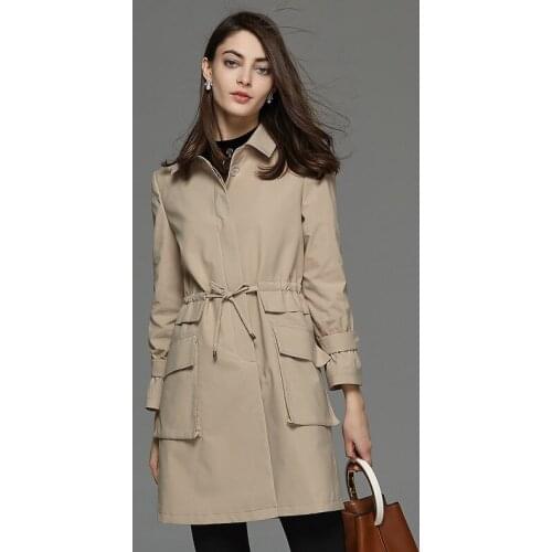 Long 2020 High Quality Trench Coat For Women Blue Elegant Slim Ladies Coats Womens Windbreaker Outerwear Abrigos WXF199
