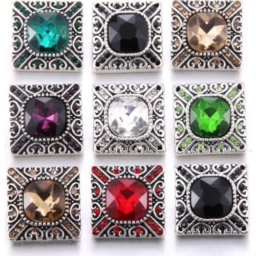 10pcs/lot New Snap Jewelry block Rhinestone 18mm Metal Snap Buttons Fit Leather Snap Bracelet Bangle Necklace for Women