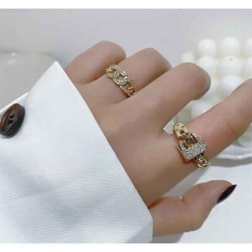 14K Gold Plated Geometric Link Engagement Adjustable Rings for Women Luxury Jewelry Zircon Elegant Wedding Rings