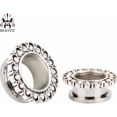 Fashion Pair selling jewelry stainless steel crystal ear plugs body piercing tunnels 2pcs lot free shipping ear gauges
