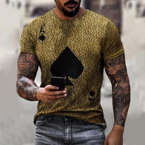 2021 Men Playing Cards Print T-shirt Mens Summer Casual Short Sleeve Pullover Round Neck Loose Fashion Casual Street Tops