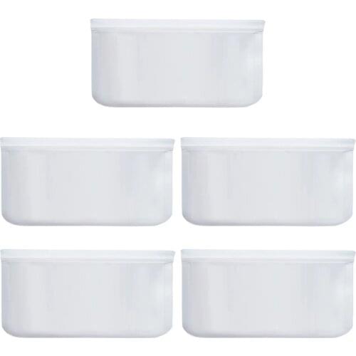 5PCS Food Bag PEVA Degradable Sandwich Safe Leakproof Reusable Silicone Self-styled Transparent Storage Bags Kitchen Tools