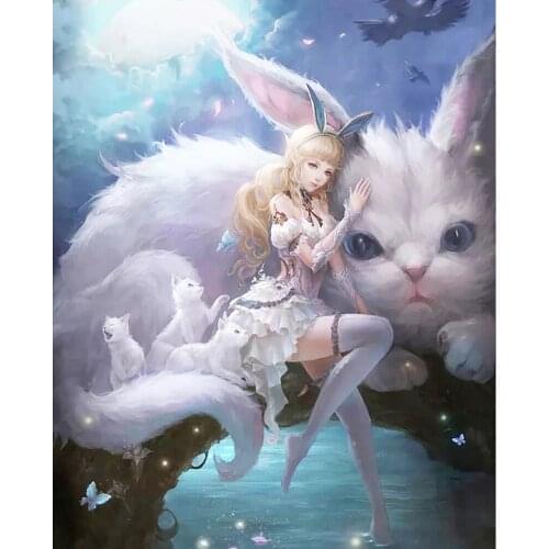 5d Diamond Painting Cross Stitch Cat And Girl Diy Animal Circular Mosaic Diamond PaintingEmbroidery Home Bedroom Wall Decoration