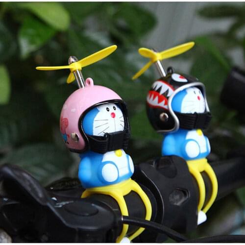 Anime Creative Doraemon With Helmet Bamboo Dragonfly Windmill Electric Motorcycle Handle Decoration Car Cute Ornaments Bicycle