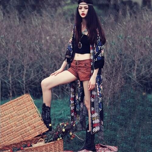 Bohemian Style Summer Kimono Cardigan Women Tops Outwear Casual Fashion Ethnic Boho Hippie Tassel Ladies Shirts