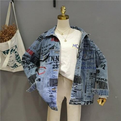 2020 New Denim Jacket Loose Letter Embroidery Harajuku Coat Single-Breasted Turn Versatile Leisure Time Fashion Simplicity