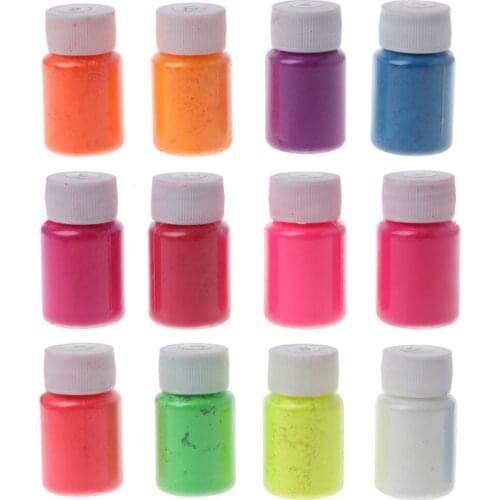12Pcs Resin Bright Fluorescent UV Pigment Powder Black Light Reactive Luminous Resin Pigment Kit Jewerly Making 10g