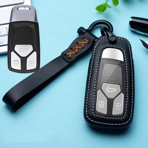 Leather Car Key Cover Case fob for Audi A6 A5 Q7 S4 S5 A4 B9 Q7 A4L 4m TT TTS RS 8S 2016 2017 2018 Accessories Ring
