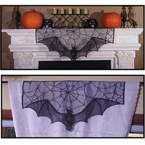 Lace Curtain Black Spider Net Curtain Halloween Black Bat Lace Material Living Room Home Decor Short Door Curtain Bedroom Decor
