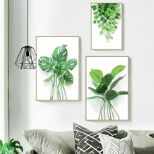 Small Fresh Green Plant Canvas Painting Nordic Minimalist Leaf Spider Plant Posters Wall Art Pictures For Living Room Home Decor