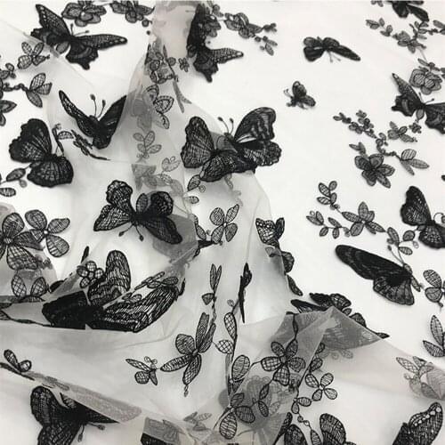 Fashion 3d Butterfly Lace Fabric Embroidery Butterfly Lace Tulle Fabric for Dress Wedding Diy Handmade Sewing Supplies Crafts