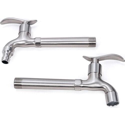 Wall Mounted Washing Machine Tap Stainless Steel Lengthen Bibcock G1/2 Thread Single Cold Water Tap Outdoor Garden Mop Pool Tap