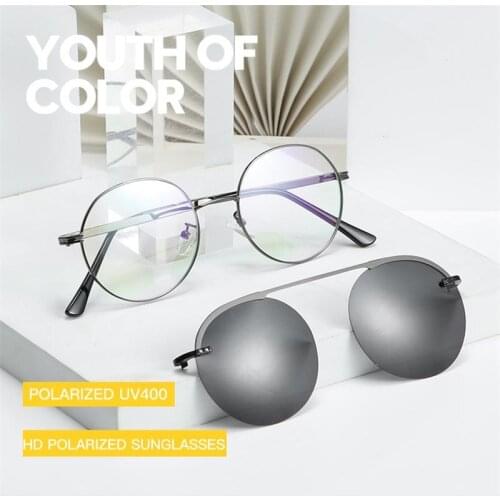 2 In 1 Sunglasses For Men Black Round Polarized Clear Lens Sunglasses High Quality Fashion Driving Glasses UV400 Black Shades