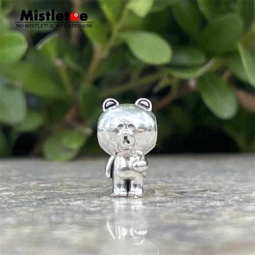 Mistletoe 925 Sterling Silver Cartoon Cute Travel Bear Charm Bead European Jewelry