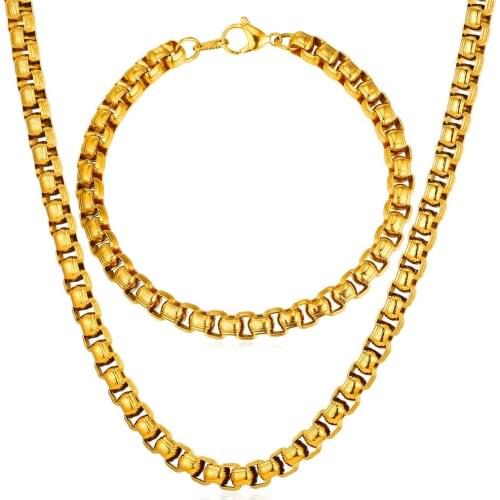 Collare Box Link Chain Jewelry Sets Stainless Steel Gold/Black Color Hippie Men Wholesale Jewelry Bracelet Necklace Sets S185