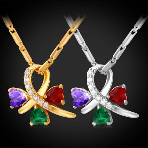 Kpop Ribbon Pendant Necklaces AAA+ Cubic Zirconia Gold/Silver Color Toy Flower Trendy Sweet Women Date Dropping Necklace P225
