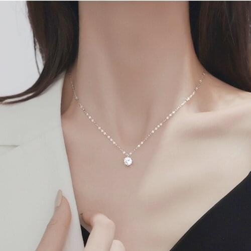 New 925 Sterling Silver Shiny Diamond Necklace Advanced Simple Zircon Pendant Clavicle Chain Women Wedding Party Jewelry Gift