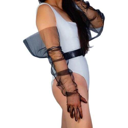 TULLE GLOVES Female Loose Long Style 85cm Wide Sleeve Lace Mesh Semi Sheer Party Evening Women Gloves Touchscreen WWS15